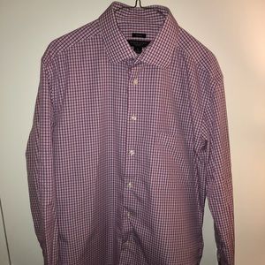 Pronto Uomo Non-Iron Dress Shirt | L | Pink/Navy